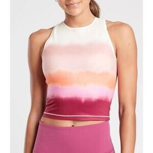 ATHLETA SHANTI Printed Crop Tank in Sea Spray Vintage Plum XS